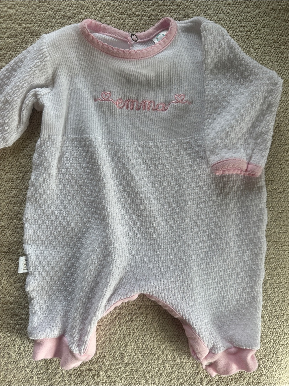 Paty White and Pink Embroidered Baby One-Piece Romper - Personalized Emma